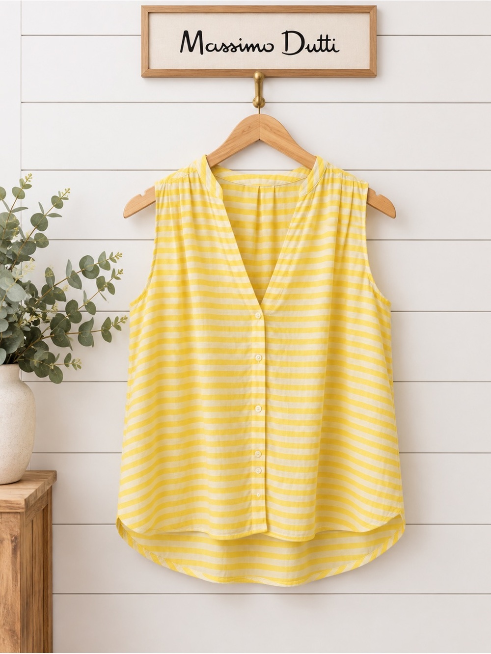 MASSIMO DUTTI – Sleeveless Yellow & White Striped Blouse – Size 38 (US 6)